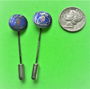 2 OLD Vintage SAAB SCANIA STICK PINS / LAPEL PINS Both w/ End Caps COOL - Picture 1 of 9