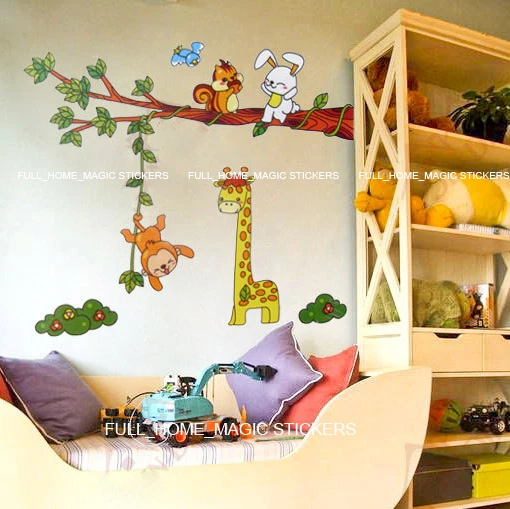 Giraffe Monkey Rabbit&Tree Children/Kids Bedroom Nursery Wall Stickers Art Decor - Image 1 of 4