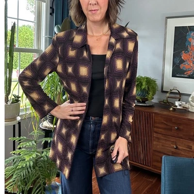Vintage 90s Joseph Ribkoff Longline Geometric Jacket Retro Mod Print Sparkle L - Image 1 of 4