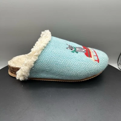 Zapatillas zueco bordadas Lands End Sherpa forradas vacaciones invierno perro gato 6 azules Foto 1 de 4