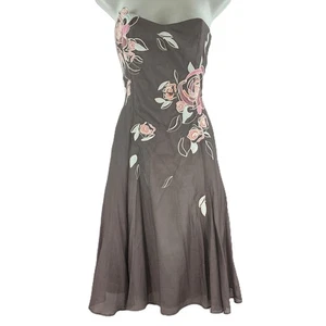 Coast Taupe Cotton & Silk Floral Embroidered Flared Mini Occasion Dress NWT £16 - Picture 1 of 9