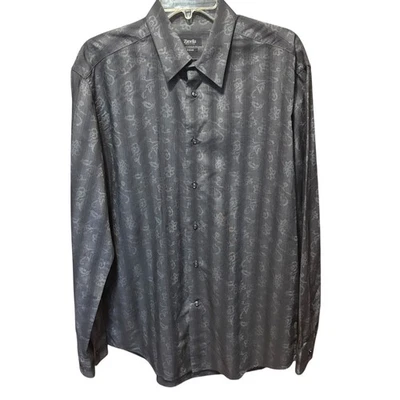 Zanella Shirt Men Fitted Large Black Button Up Italian Long Sleeve Button Collar - Image 1 of 4