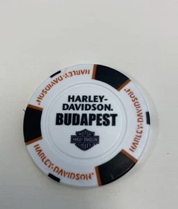 Ficha de póquer Harley Davidson Budapest, Hungría / blanca y negra  - Imagen 1 de 3