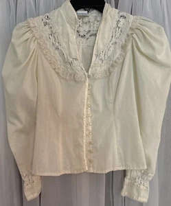 Vintage Jessica's Gunnies San Francisco Cream Ivory Blouse Lace Size Small - Picture 1 of 11