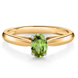 0.50 Ct Oval Green Peridot 10K Yellow and White Gold Solitaire Engagement Ring - Picture 1 of 4
