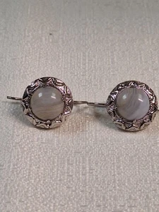 Sterling Silber runde Achat Ohrhänger - gebänderte graue Spitze - 0,925 gemarkt - Bild 1 von 5