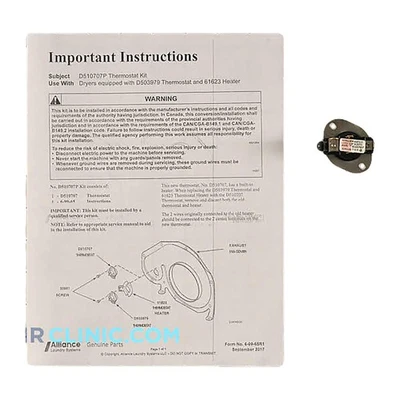 ALLIANCE LAUNDRY SYSTEMS Thermostat-Pink/Wht W/Instr (D510707P)