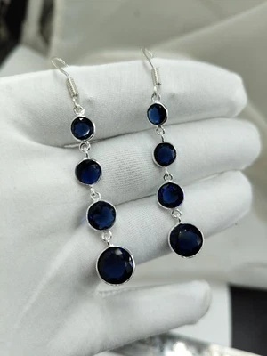 Pendientes de zafiro azul enchapados en plata de ley 925 para mujer joyería de moda regalo” Foto 1 de 4