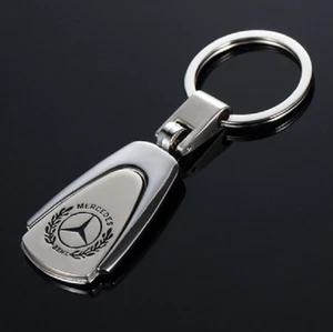 Chrome Metal Tear Drop Keychain Laser Engraved Key Chain Key Ring for Mercedes - Imagen 1 de 2