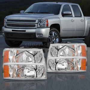 For 2007-2014 Chevy Silverado 1500 2500HD 3500HD Headlights Chrome Housing Pair - Picture 1 of 13