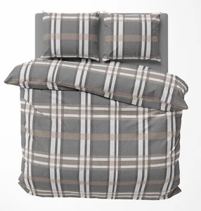 Winter Bettwäsche 200x220 cm Kariert grau taupe braun modern Flausch Warm Fleece - Bild 1 von 6