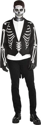 Chaqueta Abrigo Negro y Hueso Esqueleto Elegante Disfraz Halloween Adulto Foto 1 de 2