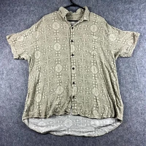 Ghanda Mens Button Up Shirt Short Sleeve Large Green Geometric Collared Casual - Picture 1 of 8
