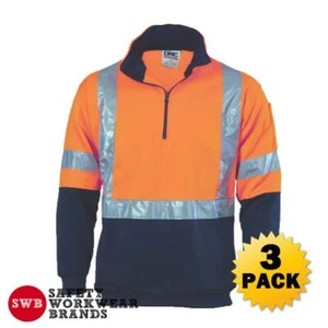 3 x DNC Workwear Mens Hi Vis 2 Tone 1/2 Zip Fleecy X Back Reflective Jumper 3930 - Picture 1 of 2