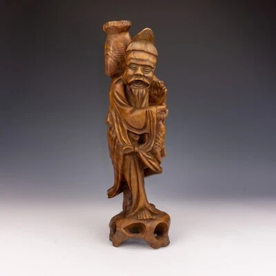 Antique Japanese Carved Wood - Root Wood Oriental Fisherman Figure - Image 1 of 4