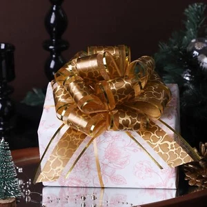 Large Pull Bows 6 Inches Gold Gift Wrapping Decor for Basket Box 6 Pack - Picture 1 of 5