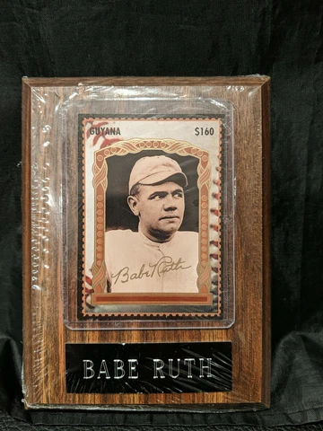 Babe Ruth Guyana Baseball Card In Wood Plaque MLB World Series New York Yankees Cover