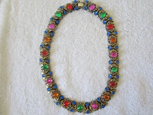 Collana Vintage Etrusco Revival Multicolore Cabochon Link Ornati Qualità - Foto 1 di 12