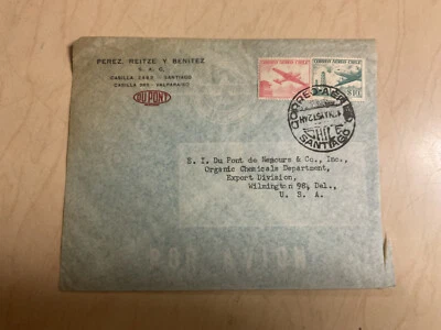 (189) Chile #C176 #C177 stamps on used envelope to Wilmington Delaware - Image 1 of 2