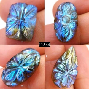 4 Pc 48Ct Natural Labradorite Carving Cabochon Gemstone Lot 22x12-16x12mm #11974 - Picture 1 of 4