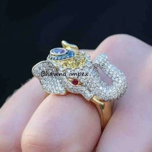 Natural Rose Cut Diamond Elephant Shape Ring Sterling Silver Handmade Jewelry - Picture 1 of 1