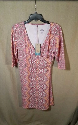 Prana Women's Nadia Long Sleeve Wrap Dress Fuschia 3/4 Sleeve Veeda Paisley L - Image 1 of 4