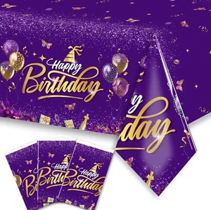 Happy Birthday Decorations-3pcs Tablecloth,Rectangle Plastic Purple - Picture 1 of 7