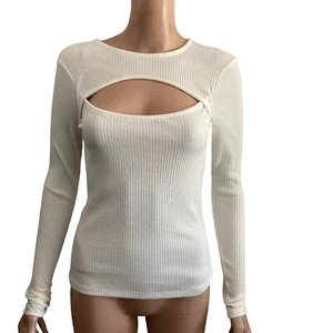 Vero Moda Shirt Womens M VM Polly Cut Out Pullover Ribbed Long Sleeve White New - Picture 1 of 11