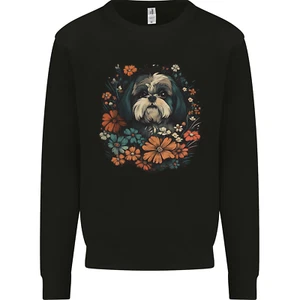 A Shih Tzu Dog With Flowers Kids Sweatshirt Jumper - Picture 1 of 3