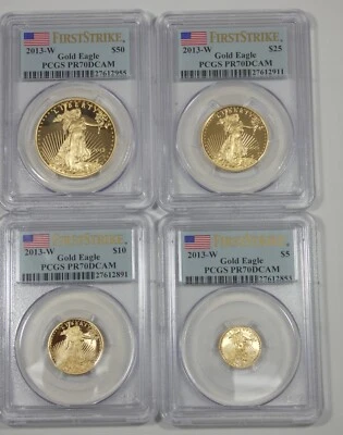 2013-W GOLD Eagle SET PCGS PR 70 DCAM First Strike ~ 1 oz/1/2 oz/1/4 oz/1/10 oz - Image 1 of 4