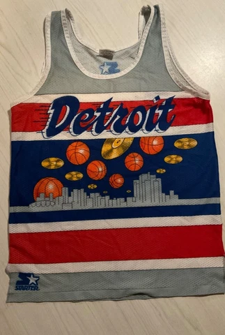 VTG 90s Detroit Pistons NBA STARTER Mesh Tank-Top Novelty Jersey RARE M Cover
