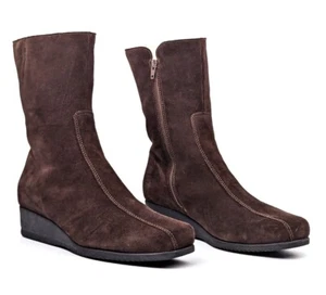 NEU LA CANADIENNE DAMEN ELENA WASSERDICHT BRAUN VELOURSLEDER LAMMFELL KEILABSATZ STIEFEL 8,5 - Bild 1 von 9