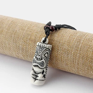 Collar Tótem Hombre Tiki Tallado Hueso Tribal Yak, Estilo Hawaiano - Imagen 1 de 8