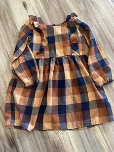 The Children’s Place Girls 5T Plaid Orange Vintage Ruffle Dress Longsleeve Chic - Picture 1 of 4