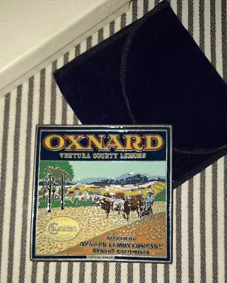 HTF VTG SUNKIST OXNARD LEMON FRUIT CRATE LABEL PEWTER PAPERWEIGHT w/POUCH COULAS - Image 1 of 4