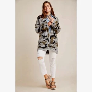 ANTHROPOLOGIE Vero Camo Cardigan Sweater Camouflage Pockets Gorpcore X-Small - Picture 1 of 14