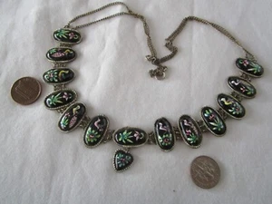 Vintage Schmuck Perser Emaille Halskette 14-Panel Glieder handbemalt Vögel 30er Jahre - Bild 1 von 19