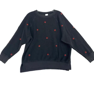 Victoria's Secret PINK Pullover Sweatshirt Damen M schwarz Fleece rot rose Blumen - Bild 1 von 9