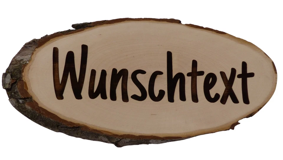 Schild personalisiert aus Holz mit Gravur selbst gestalten Baumscheibe bis 90cm - Bild 1 von 4