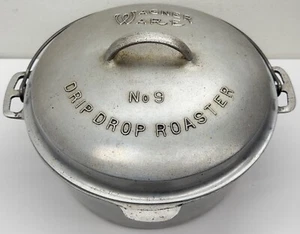 Vintage Wagner Ware Sidney O. Round Roaster 249A + No. 9 Drip Drop Roaster Lid - Picture 1 of 12