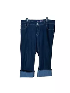 Angels Blue Denim Capri Jeans Plus Size 18 Rare 55% RAMIE Eco Friendly Cuffed - Picture 1 of 13