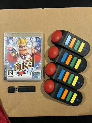 BUZZ QUIZ TV CON 4 CONTROLLER WIRELESS RICEVITORE USB PLAYSTATION 3 PS3 SONY - Immagine 1 di 4