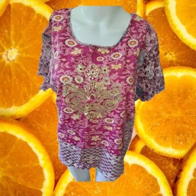 NWT Caribbean Joe U Neck Paisley Short Sleeve Top Size XL - Image 1 of 4