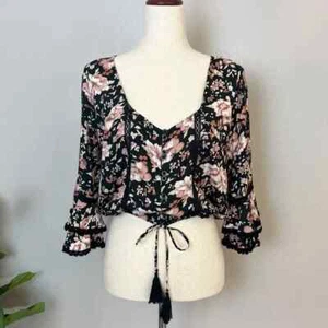 Blusa borla manga volantes floral toscana negra talla XS para mujer KIVARI - Imagen 1 de 11