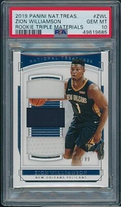 2019 National Treasures Zion Williamson #ZWL Rookie Triple Materials PSA 10 /99 - Picture 1 of 2