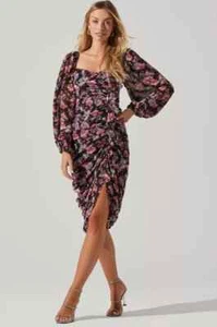 ASTR THE LABEL Athens Ruched Floral Midi Anthropologie Dress size S NWOT - Picture 1 of 5