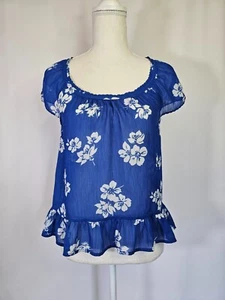 Top Hollister Manga Gorra Transparente Talla S Floral Cuello Redondo Volantes Romántico - Imagen 1 de 7