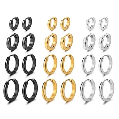 4 pares de aretes tipo argolla Huggie pequeños con bisagras de acero inoxidable 7-14 mm para hombres y mujeres Foto 1 de 4