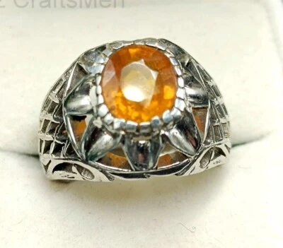 Anillo de piedra de topacio natural para hombre en plata de ley 925 tamaños ajustables Pukhraj Foto 1 de 4