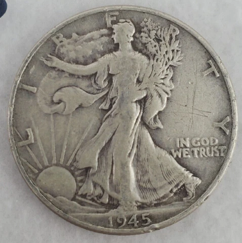 1945 - Walking Liberty 90% Silver Half Dollar Coin Circulated Condition as Shown Cover